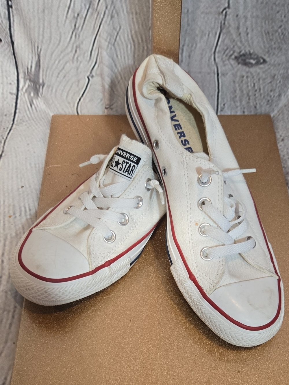 Converse White Low-Top Sneakers with Red Trim
